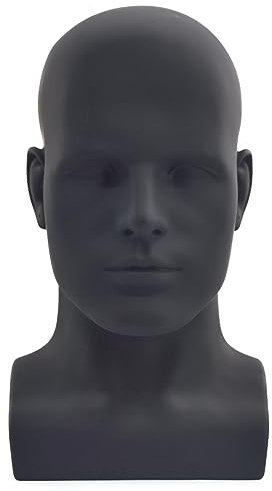 Tcwuzick Mannequinkopf für Herren, professioneller Manikinkopf für Perücken, Hüte, Kopfhörer, Masken, Sonnenbrillen, Schmuck und Scravat-Präsentationsständer (mattschwarz) (L90-yahei)