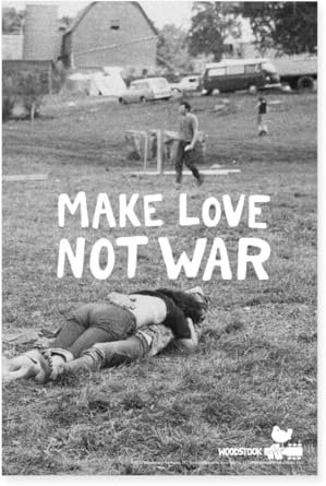 Spreadshirt Woodstock Make Love Not War Poster Poster 40x60 cm, One size, Weiß