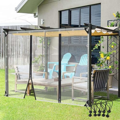Seitenwände Plane mit Reißverschluss Wasserdicht Outdoor Vorhänge 0,35mm Dicke, Transparente PVC Plane mit Ösen für Pergola, Veranda, Pavillon POCHY (Color : Clear, Size : 3x2m)