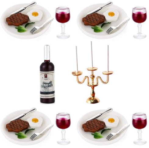 NETUME Miniatur Puppenhaus Zubehör Mini Food Set, Wichtel Zubehör Puppenhaus Geschirr, Miniatur Essen Trinken Modell für Puppenhaus Küche, Mini Deko DIY
