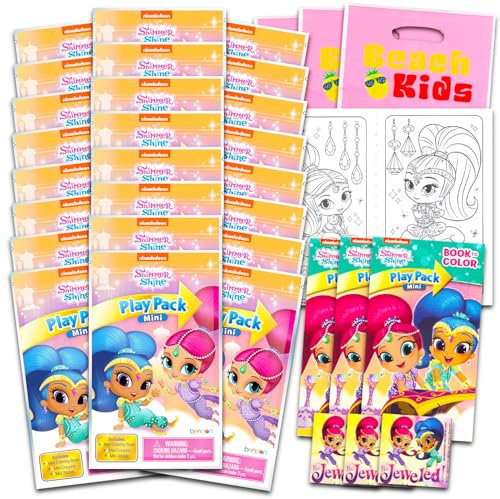 Nickelodeon Shimmer and Shine Mini-Partygeschenk-Set für Kinder – Bündel mit 24 Nick Jr Genie Shimmer and Shine Spielpackungen mit Malvorlagen, Aufklebern und mehr (Shimmer Shine