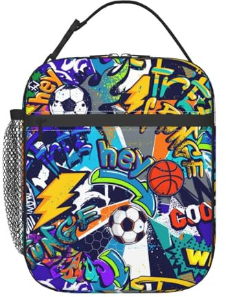 cromcu Insulated Lunch Box for Men Boys Kids Soccer Lunch Box for Work,Picnic,School,Travel,Hiking,Beach or Fishing Polyester Sport Cool Soccer Theme Lunch Bag