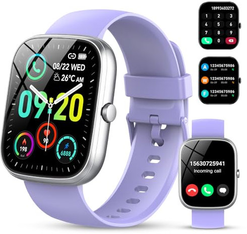 CASCHO Smartwatch Damen Herren mit Telefonfunktion 1,91 Voll Touch Smart Watch mit 100Sportmodi,IP68 Wasserdicht Sportuhr, Fitnessuhr mit Puls-Schlaf-Monitor Schrittzähler, Uhr für Android iOS(Lila)