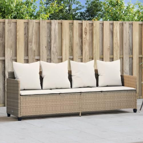 Faroom Loungebett Outdoor mit Liegefunktion,Balkonsofa 3 Sitzer,Gartensofa Polyrattan,Gartenbett,Liegesofa,Relaxliege,Sonnenliege mit Dach Beige, Cremeweiß