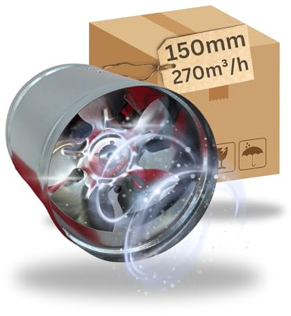 TronicXL 150mm Premium Industrie Axial Rohrlüfter 270m³/h Metall Abluftventilator Lüfter Zuluft Abluft Rohrventilator Abluftlüfter Stahl Kanallüfter für Dauerbetrieb Gebläse Kanalgebläse FAN