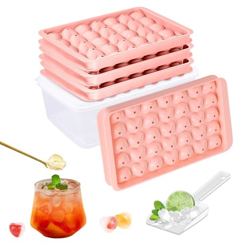 Ice Cube Tray with Lid & Bin - Heart Shaped Ice Maker Mold - 105PCS - 3 Trays & Ice Bucket & Scoop