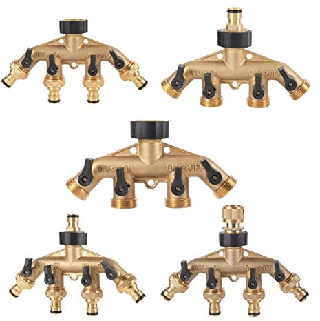 ZXMJYHK Messing 3/4 Thread 4-Wege-Garten-Wasser-Umleitungs-Schlauch 4-Wege-Ablenker-Innengewinde 3/4 Bewässerungsventil(Gold)