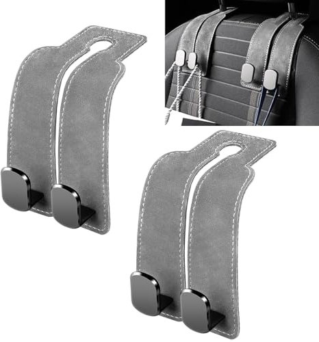 2 Stücke Autohaken aus Leder Universal Auto Haken Rücksitz Doppelte Kopfstützen Haken Auto Kleiderbügel zum Aufhängen von Geldbörsen und Handtaschen Einkaufstasche(Grau)