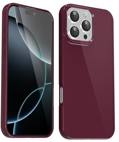 Svanove for iPhone 16 Pro Case Silicone, Glossy Soft Rubber Gel Jelly Cute Protective Plastic Simple Plain Phone Case Cover for Women Girl, Slim Thin Flexible Shockproof TPU, Burgundy Wine