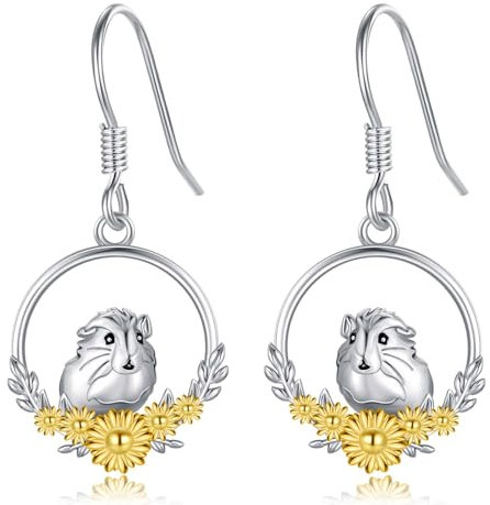 PROESS Meerschweinchen Ohrringe 925 Sterling Silber Sonnenblumen Dangle Ohrringe Hamster Schmuck Geschenke für Frauen und Mädchen Meerschweinchen-Liebhaber