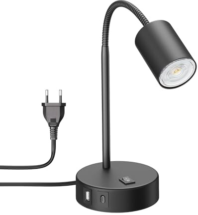 ledscom.de Tischleuchte WAIKA, schwarz, USB-A, USB-C, inkl. GU10 LED Lampe (warmweiß, 5,4W, 510lm, 45°)