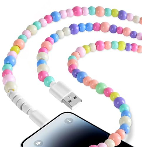 LOVBELE for iPhone Charger Cord 3.3ft Cute Colorful Beaded USB Charging Cable 66W High Speed Transfer Cord USB A to iOS Cable Compatible with iPhone14/13/12 Pro Max/11/XS MAX/XR/XS/X/8/iPad
