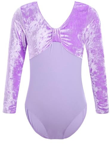Mufeng Kinder Mädchen Ballettbody Langarm Turn Leotard Samt Turnanzug Tanz Trikot Sportbody Gymnastikbody Eiskunstlaufen Ballettkleidung Lila 110-116