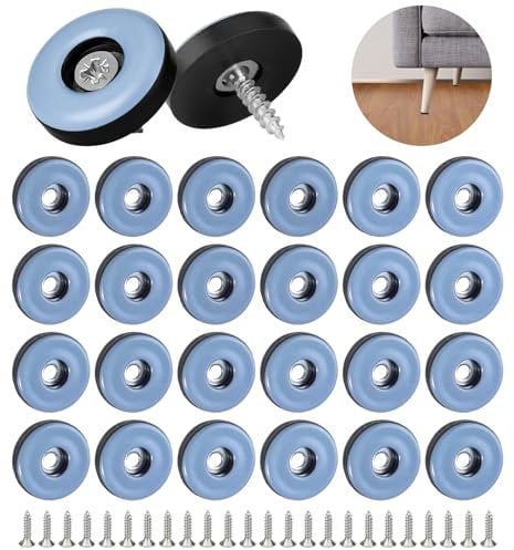 Teflongleiter zum Schrauben, 24 Stück Teflon Möbelgleiter zum Schrauben Bodengleiter Ø 22mm Möbelgleiter mit 24 Stück Edelstahlschrauben Teppichgleiter Gleiter für Fliesen Möbel Stühle Böden 2