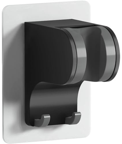 HANLIAN Duschstange ohne Bohren, Nagelfreier Duschhalterung mit Verstellbarem Winkel, Universal-duschkopfhalterung ohne Bohren, Wand-brausehalterung für Das Bad (Schwarz, 1 Stück)