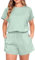 IWOLLENCE Hausanzug Damen Zweiteiler Sport Set Loungewear Damen Tracksuit mit Elastischem Bund und Taschen (Grün Grau, L)