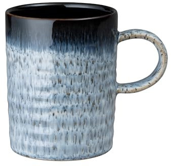 Denby - Halo Ridged Mug Set of 2-410ml Capacity Each - Reactive Glaze Stoneware Large Ceramic Tea Mugs - Dishwasher Safe, Microwave Safe - Black, Grey, White - Chip Resistant