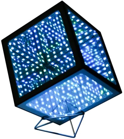 Heepulor Infinity Hyper Cube LED-Lichtsteuerung mit Ständer, integrierte Kinder-Leuchte, 10 Modi, kreativer und stilvoller mehrfarbiger dekorativer Spiegel für Nachttisch (10,2 cm ohne Applikation