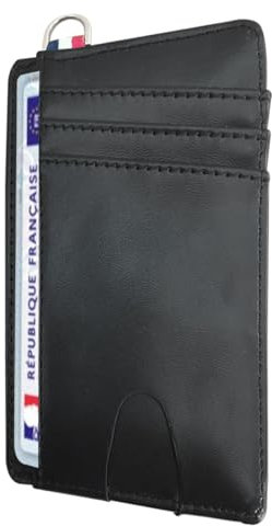 O³ Porte Carte identité française, Portefeuille Carte bancaire Anti piratage, en Cuir | Blocage RFID | Anti fraude, Anti piratage | Élégant et Minimaliste (Noir) (S Black Flag)