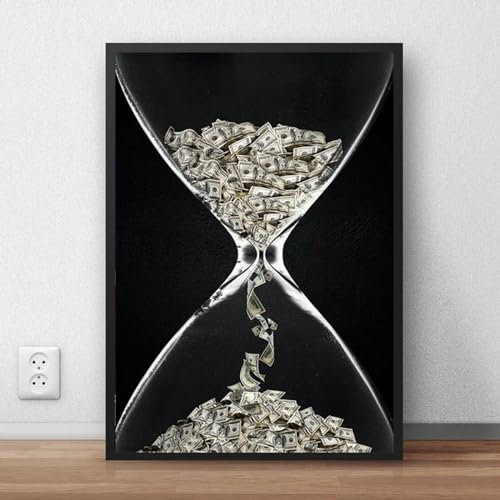 KEMEIQI Abstrakter Surrealismus, Leinwandgemälde, Sanduhr-Poster, Geld-Dollar-Drucke, Wandkunst, Heim- und Wohnzimmer-Bilddekoration, 50 x 70 cm, rahmenlos