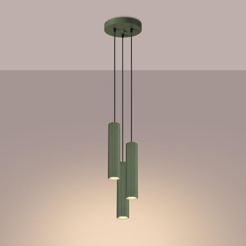 SOLLUX lighting Hängelampe Pendelleuchte Hängeleuchte Deckenlampe Lampe Decke Aluminium LED-Glühbirne 3000K warmes Weiß Licht 3 Flammig 19,5 x 19,5 x 108 cm GLOOW Olivgrün