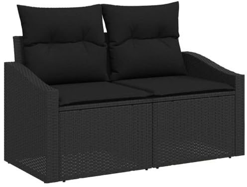 vidaXL Gartensofa mit Kissen Schwarz 123 x 62 x 69cm Poly-Rattan, Garten und Terrasse, Rechteckig, Modernes Rattan-Sofa, Wetterfestes Outdoor-Couch, Stilvolle Sitzgelegenheit, Patio-Lounge