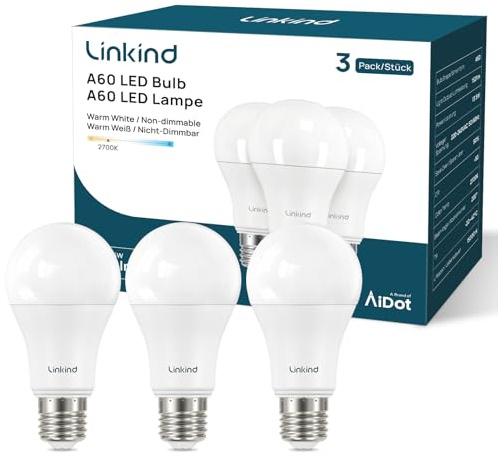 Linkind Extrem-helle LED Lampe E27, 13,5W (ersetzt 100W), 1521 Lumen, 2700K Warmweiß, A60 Edison-form, 220°, matt, 3 Stück