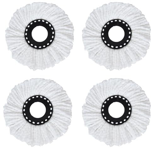 4 Pack Mop Heads Replacement, Spin Mop Heads, 16cm Universal Fit Refills, Absorbent and Machine-Washable White Mop Pads for Hard Floors, Kitchen, Bathroom, Office and Outdoor Cleaning