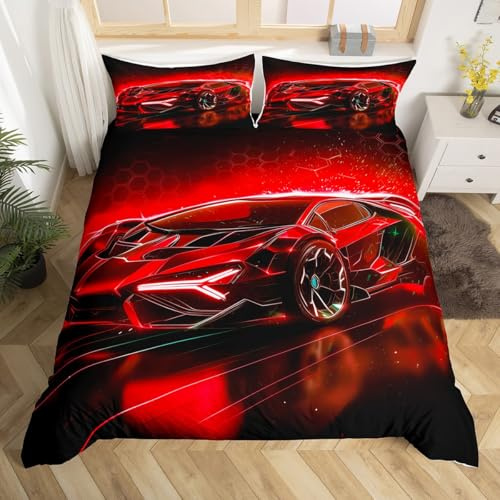 Homemissing Kinder/Jungen, Sportwagen, Bettbezug 140 x 200 cm, Red Racing, Bettwäsche-Set, Teen Room, Dekoration, extreme Sportthemen, Bettwäsche, Cool Speed Deluxe