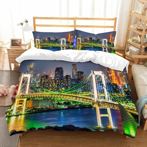 NIOYNJIS Bettwäsche Set 100% Baumwolle ist,Skyline von Tokio mit Tokyo Tower und Rainbow Bridge. Tokio, Japan.,und allem auch für Personen mit Hautsensibilisierung empfohlen 178x208cm