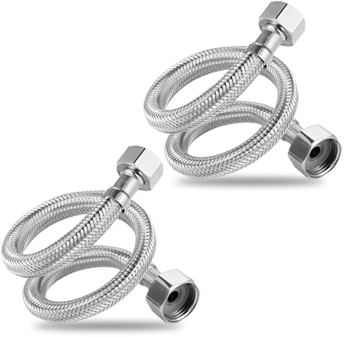 2 tubi flessibili per doccia, corti da 1/2 x 3/4 BSP, 40 cm, in acciaio inox, per bagno, cucina, WC
