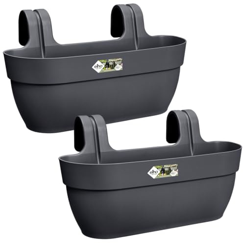 Elho Vibia Campana Easy Hanger L - Jardinière pour Balcon - Plastique 100% Recyclé - Lot de 2 - L46 x W24.1 x H26.5 cm - Noir/Anthracite