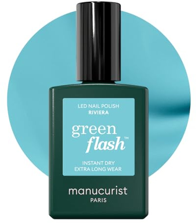 Manucurist Green Flash Riviera Turquoise Blue LED Gel Nail Polish | LED gel polish and semi-permanent nail varnish, UV nail lamp compatible. 12-free, bio-sourced, vegan, Made in France, 15 ml