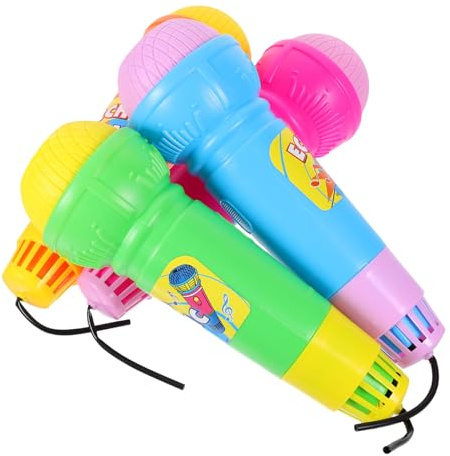 Parliky 4pcs Echo Microphone Lightweight Plastic Model for Birthday Party Stage Performance Gift Compact Fake Mic Props in Colors