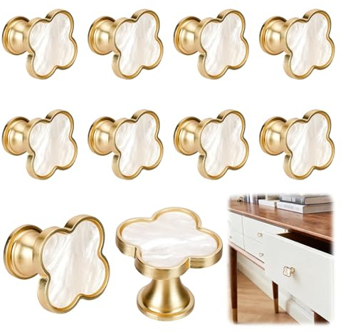 MAIJIAJU 10Pcs Four Leaf Clover Cabinet Knobs, White Zinc Drawer Pulls