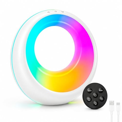URAQT LED Nachttischlampe Touch Dimmbar Rund mit 7 RGB Farben & 9 Modi, USB Aufladbar Nachtlicht mit Fernbedienung | Led Tischlampe Kabellos mit Timer & Memory-Funktion, Nachttischlampen als Geschenke