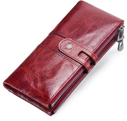 FJOADNVM Geldbeutel Damen Groß Damen Clutch Geldbörse aus echtem Leder, Lange, Haspe, Kartenhalter, Handtasche mit Reißverschluss, Münzbörse, Geldbeutel(Red)