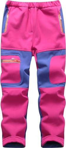 Mnking Kinder Softshellhose Skihose Gefüttert Wasserdicht Thermohose Warm Winter Winddicht Schneehose Wanderhose für Jungen Mädchen KZ6056-Pink-122-128