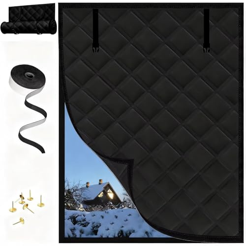 Robustes Rollo-Isoliersystem für Fenster - Schwere Oxford-Qualität mit Baumwolle blockiert Zugluft - Mit Klettfastener & praktischem Aufroll-Design für täglichen Gebrauch(Black 80x200cm)