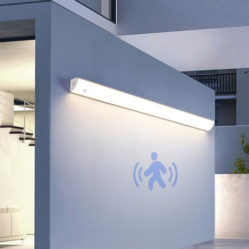 Motion Sensor Outdoor Wall Light - IP65 Waterproof LED Garden Lamp, Modern Metal Design for Porch, Balcony, Garage - Adjustable 3000K/4000K/6500K (60cm, Black/White)