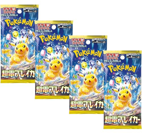Surging Sparks Super Electric Breaker Japanese Booster Packs (paquete de 4) | Edición japonesa SV8 de Surging Sparks | Auténticas cartas Pokémon japonesas | Serie Scarlet & Violet | Titán autenticado