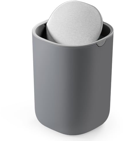 SONGMICS Tischmülleimer mit Deckel, Schwingdeckel aus Edelstahl, 1,5 L | Mini Mülleimer, Kosmetikeimer, Tischabfalleimer, für Bad, Schreibtisch, Schlafzimmer, Grau, Parri Kollektion LTB150G101