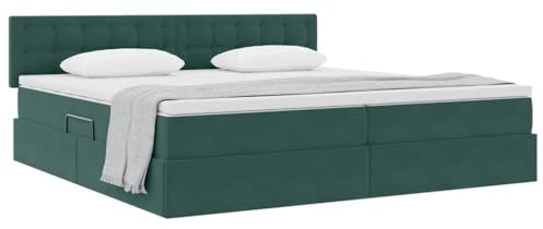 vidaXL Aufbewahrungsbett mit Matratze Dunkelgrün 200 x 200 cm Samt, Elegantes Bett mit Stauraum, Moderne Matratze, hydraulisch, weiche Polsterung, stylisches Design, organisiert