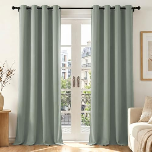 Deconovo Vorhang Verdunkelung Schlafzimmer Blickdicht Gardinen Salbeigrün | 2er Set, H230 x B140 cm, Vorhänge mit Ösen, blickdicht, Wärmeisolierend und passend für stilvolle Wohn- und Schlafzimmer