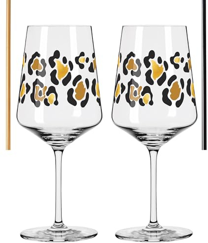 Dekomiro Set 4er Set 2 Cocktailgläser RITZENHOFF Leopardenmuster schwarz gold mit 2 Passenden Glastrinkhalmen