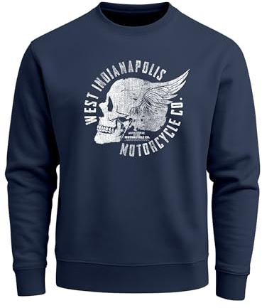Neverless Sweatshirt Herren Motorrad Biker Totenkopf Skull Wings Vintage Rundhals-Pullover