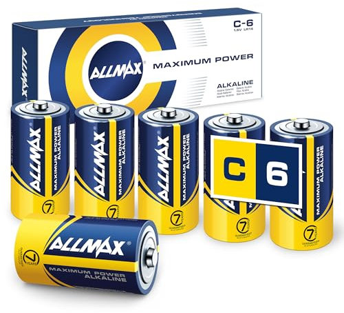 Batterie Alcaline C BABY (LR14) Allmax Maximum Power (6 pezzi): Durata ultra-lunga, conservazione per 7 anni, tenuta stagna,compatibili con i dispositivi, offerte da EnergyCircle Technology (1,5 Volt)