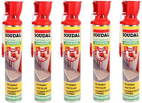 5X Soudal Plasterboard Adhesive Expanding Foam Dry Fix Genius Gun - 750 ml