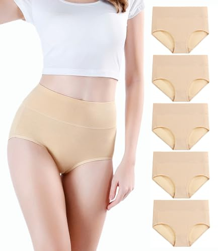 wirarpa Bragas Mujer Algodón Braguitas Culotte de Cintura Alta Cómodo Faja Reductora Ajustan Pack de 5