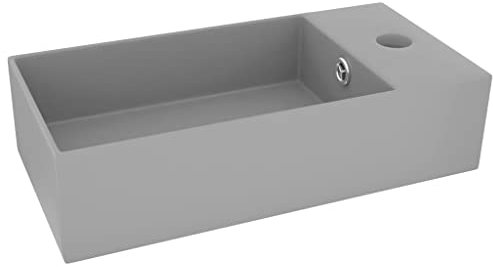 vidaXL Lavabo de Baño Antidesbordamiento de Manos Fregadero Tocador Piedra Recipiente Vasija Aseo Indoro Cocina Garaje Cerámica Gris Claro